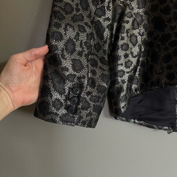 Smythe Film Fest Sharp Shoulder Blazer Metallic Leopard Size 0 Black Grey Chic - Picture 12 of 14